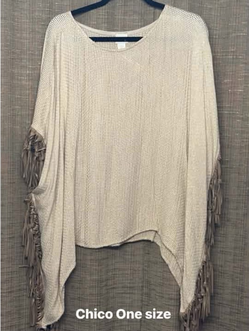 Chico's Cream Open-Knit Fringe Poncho